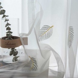 Nordisk Enkel, Skir Gardin, Måttbeställd, Gardin, Lantlig Löv, Vit Broderi, Sovrum, Vardagsrum, Tyg