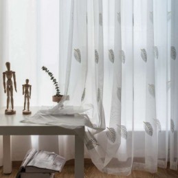 Nordisk Enkel, Skir Gardin, Måttbeställd, Gardin, Lantlig Löv, Vit Broderi, Sovrum, Vardagsrum, Tyg