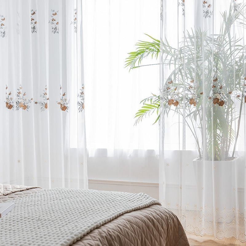 Blommiga Tyllgardiner Vita Voile Transparenta För Vardagsrum