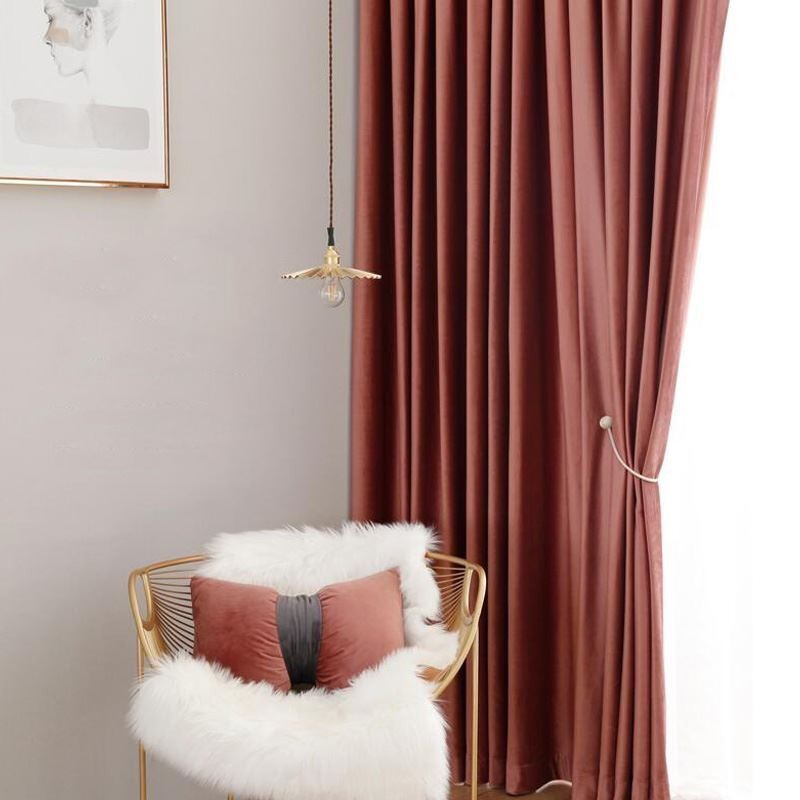 Minimalistisk Röd Flanellgardin, Måttbeställd, Enfärgad Tyg, Vardagsrumssovrum