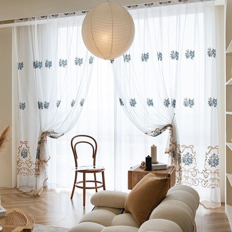 Blommig Fönstergardin Måttbeställd Gardin Broderad Tyll För Vardagsrum