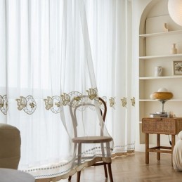 Broderade, Skira Tyllgardiner, Fjärilsgardin I Voile, Måttbeställd Gardin För Vardagsrum