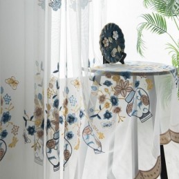 Broderade, Skira Tyllgardiner, Blommig Voilegardin, Måttbeställd Gardin För Vardagsrum