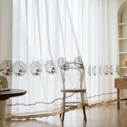 Lyxig Vit Transparent Gardin, Måttbeställd, Broderad, Högkvalitativ Tyll