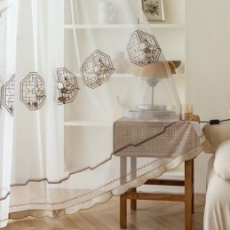 Lyxig Vit Transparent Gardin, Måttbeställd, Broderad, Högkvalitativ Tyll