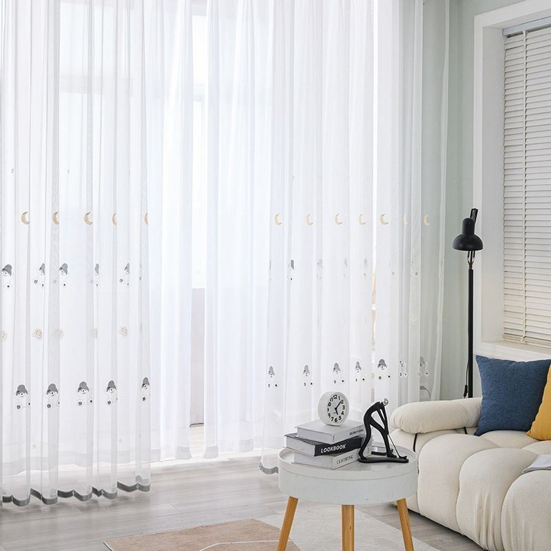 Tecknad Broderad Tyllgardin, Måttbeställd Gardin, Vackert Mönster, Transparent Fönsterbehandling