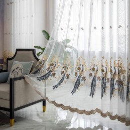 Påfågelbroderad Tyllgardin Måttbeställd Gardin Europeisk Lyxig Transparent Voile Vardagsrum