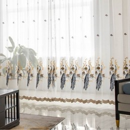 Påfågelbroderad Tyllgardin Måttbeställd Gardin Europeisk Lyxig Transparent Voile Vardagsrum