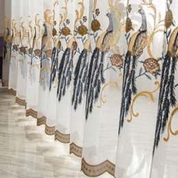 Påfågelbroderad Tyllgardin Måttbeställd Gardin Europeisk Lyxig Transparent Voile Vardagsrum