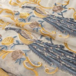 Påfågelbroderad Tyllgardin Måttbeställd Gardin Europeisk Lyxig Transparent Voile Vardagsrum