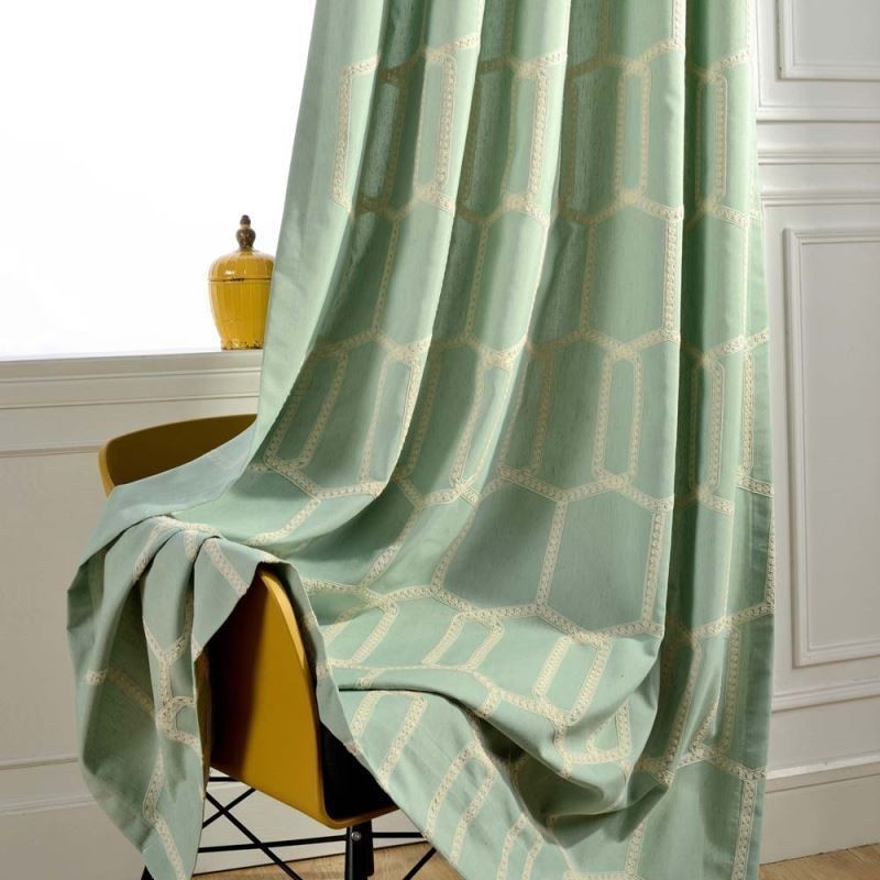 Abstrakt Halvmörkläggningsgardin Måttbeställd Gardin Med Bikakemönster Och Broderi I Vardagsrummet