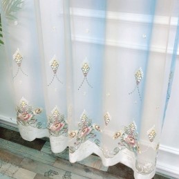 Blommigt Broderat Transparent Gardin, Måttbeställd Gardin, Elegant Tylldraperi För Vardagsrum