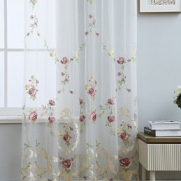 Broderad Tyllgardin I Europa, Måttbeställd, Blommig Voile, Transparent, Vardagsrum