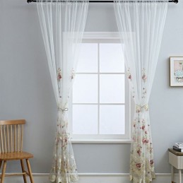 Broderad Tyllgardin I Europa, Måttbeställd, Blommig Voile, Transparent, Vardagsrum