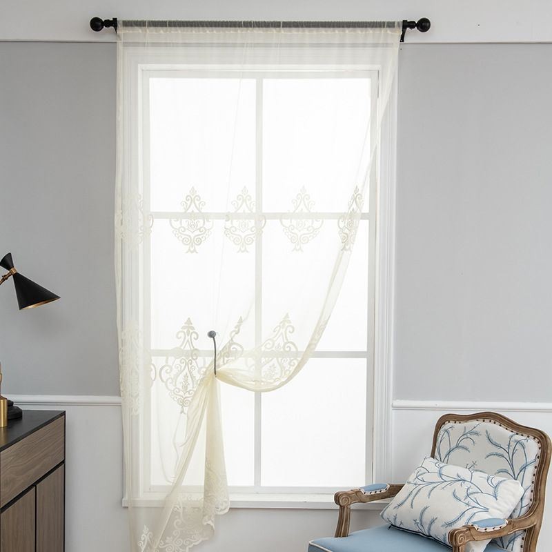 Broderade Transparenta Gardiner I Voile För Vardagsrum, Europeiska Fönster