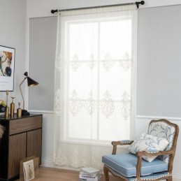 Broderade Transparenta Gardiner I Voile För Vardagsrum, Europeiska Fönster